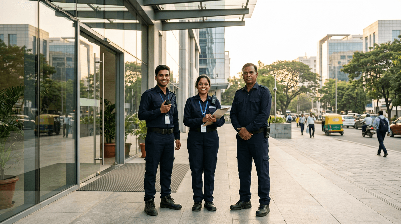 Uniformed SIV field team ready at a commercial building entrance